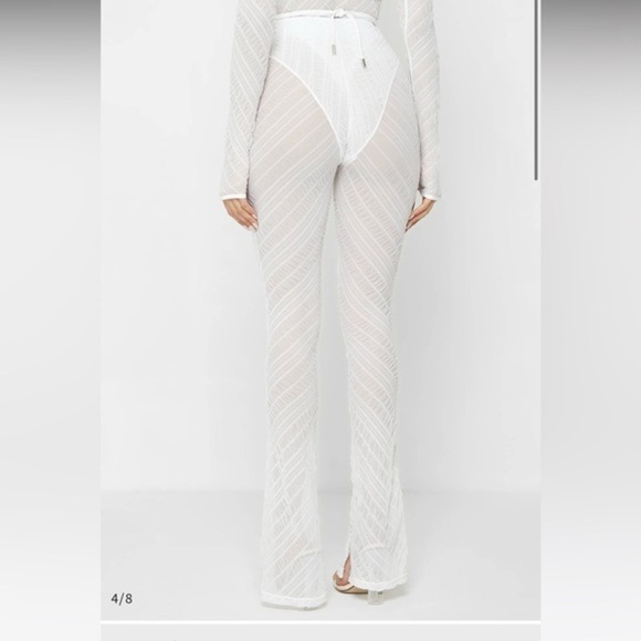 Maniere De Voir Sheer Trousers With Vegan Leather Ties - Flare Leg Size US 8 - Picture 3 of 9